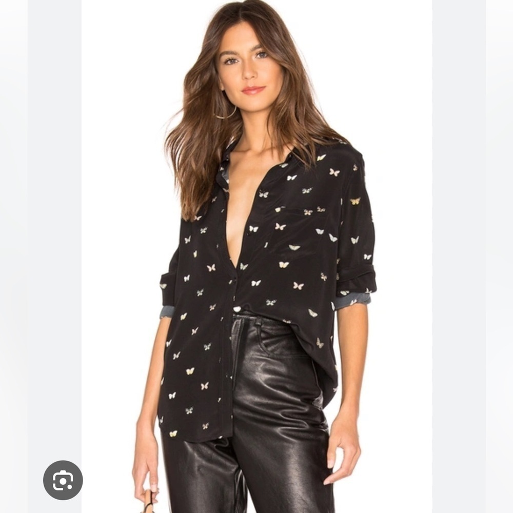 Rails Kate Black Butterflies silk button down shirt . Size S